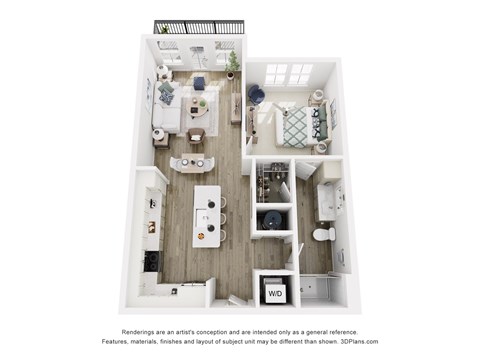 Floor plan for 1 bed, 1 bath, 804 sqft